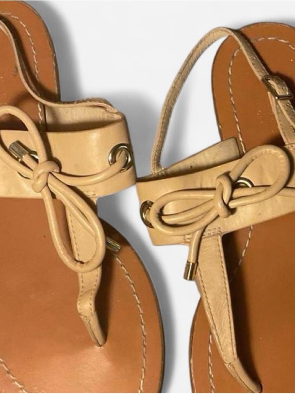 kate spade Tan Leather Bow Thong Sandals